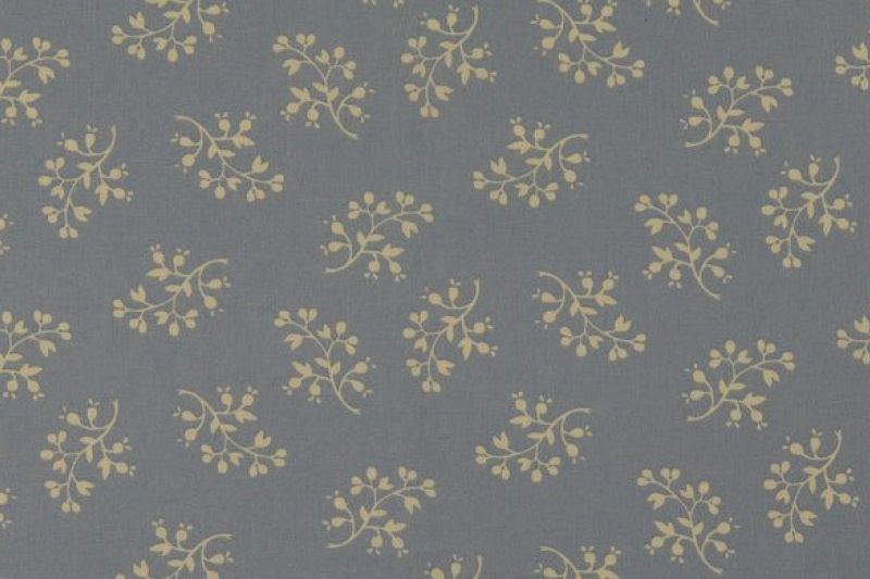 Poplin Katoen Stof, Bladeren/Bloemen Print, Blauw/offwhite. A.048-1