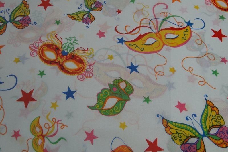 Katoen stof wit met maskers print