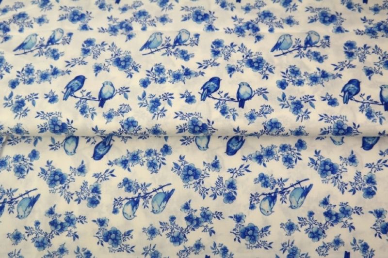 Stenzo-poplin-katoen-stof-delfts-blauw-bloemen-vogels-y484