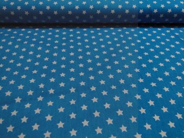 Katoen stof aqua met witte sterren