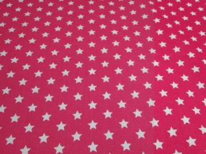 Poplin stof fuchsia met witte sterren