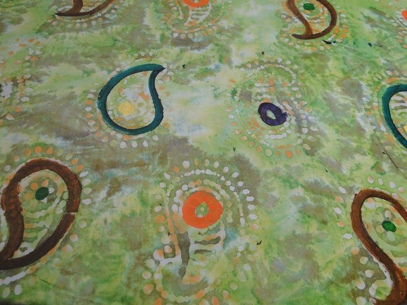 Batik stof handpaint paisleyprint bedrukt lime, M363