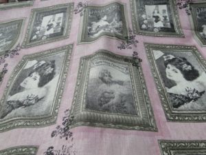 Decoratiestof linnen "schilderijenprint" roze