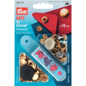Naaivrijdrukknopen ANORAK MS goudkleurig 15 mm, 10 stuks, 390314