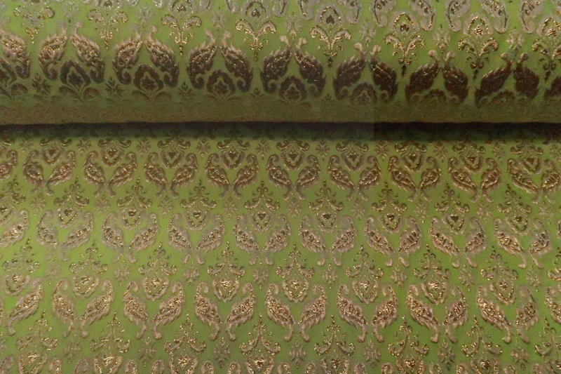 Cusco vorm ontwikkelen Jacquard stof, barok motief, neon geel/goud lurex. X3013