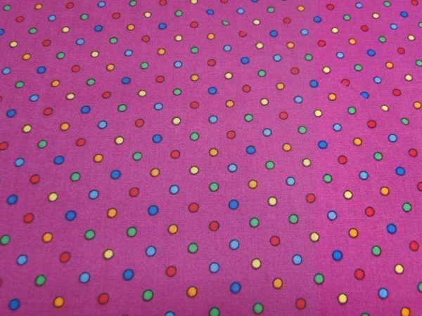 Katoen stof fuchsia met nop print