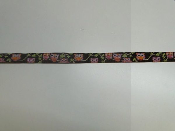 Sierband 1cm breed donkerbruin met uilen