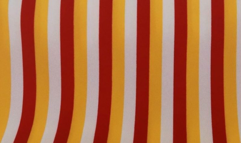 generatie Labe Voorvoegsel Oeteldonk stof, texture stof, streep print, rood,wit,geel. Q405 -  Stoffendorp