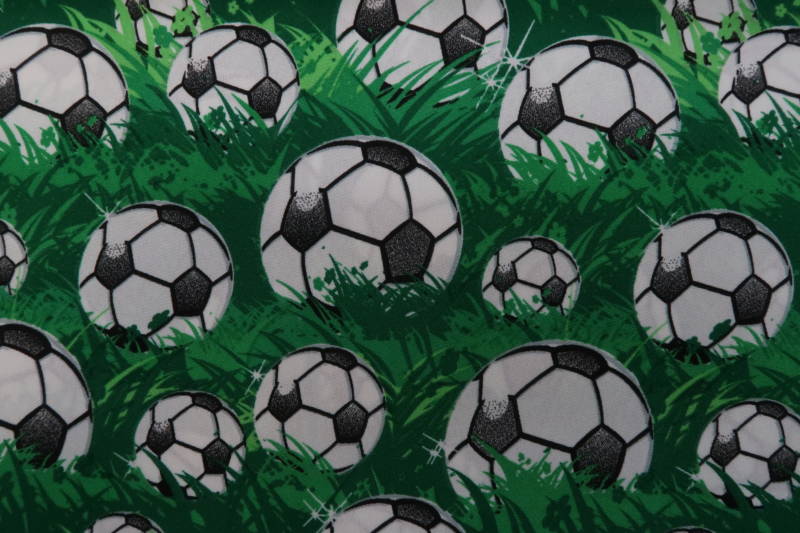 Texture stof, voetbal print, groen/zwart/wit. Q3909