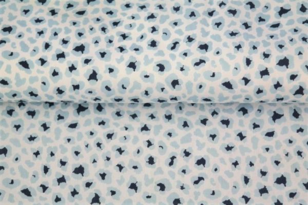 Stenzo poplin katoen stof, panterprint, wit blauwtinten