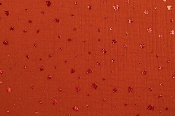 Mousseline katoen stof, kiezel druk, roest/rood
