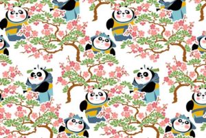 Poplin katoenen stof, panda, wit