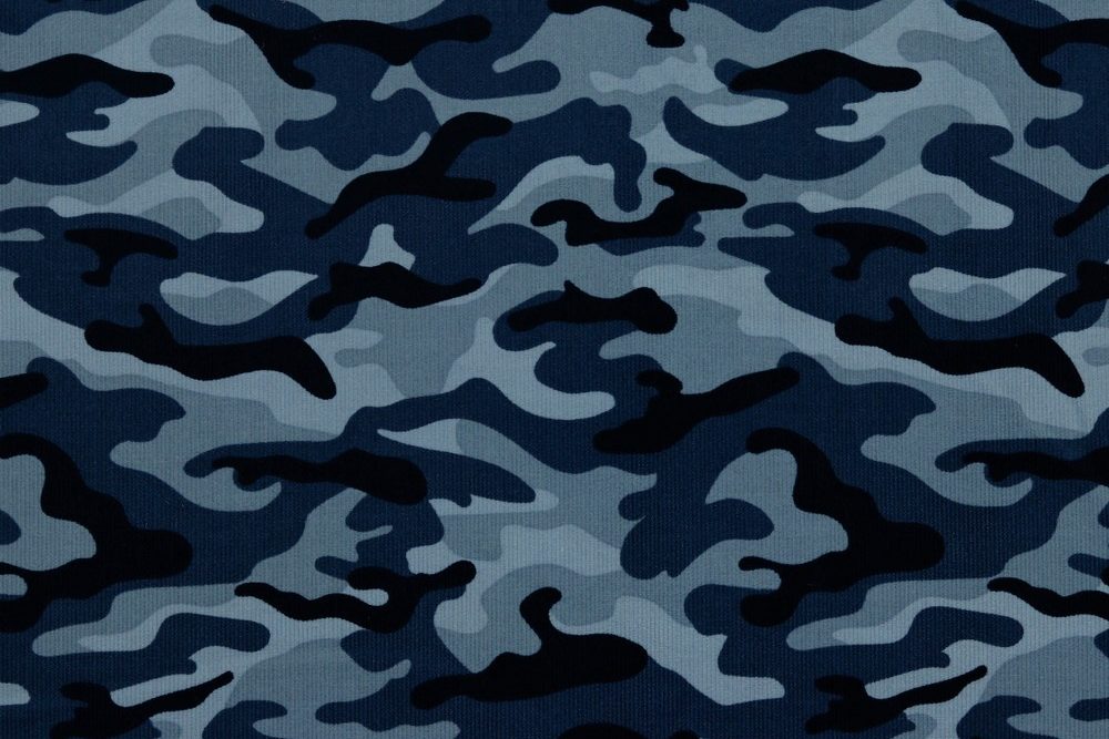 cache Markeer tafereel Babyrib, fijne ribstof, camouflage, lichtblauw/blauw. W172 - Stoffendorp