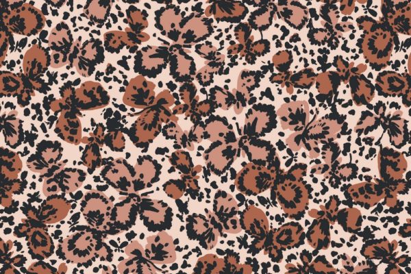 Soepelvallende stof, vlinders, zalm/off-white/roest