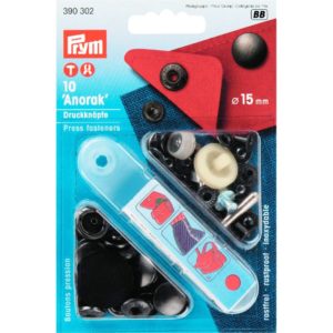 Prym Naaivrijedrukknopen 15mm, zwart mat, 390302.