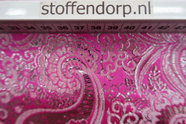 Jacqaurd stof, paisley, fuchsia/zilver