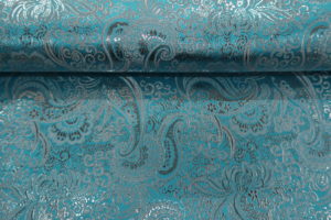 Jacquard stof, paisley, aquablauw/zilver