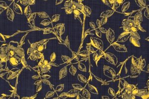 Z0672-katoen-viscose-stof-getekende-bloemen-donkerblauw-geel