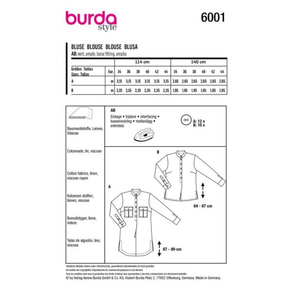 Burda Style, naaipatroon blouse en jurk. - 6001 - Afbeelding 4