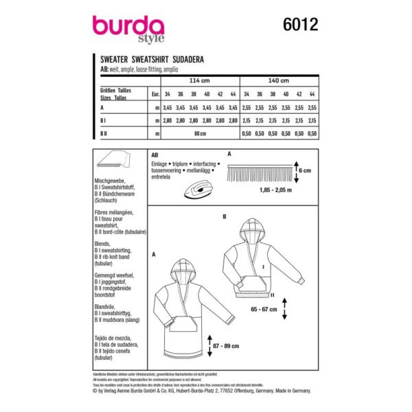 Burda Style, naaipatroon hoodie. - 6012 - Afbeelding 3