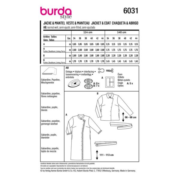 Burda Style, naaipatroon jas. - 6031 - Afbeelding 4