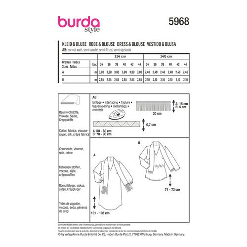 Burda-style-naaipatroon-jurk-en-blouse-met-v-hals-en-sjaal-5968-6