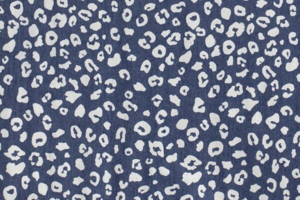 Soepele jeans stof, panterprint, jeansblauw/offwhite. A0567