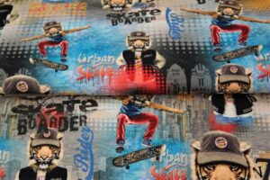 Stenzo-tricot-katoen-stof-skateboard-tijger-c427