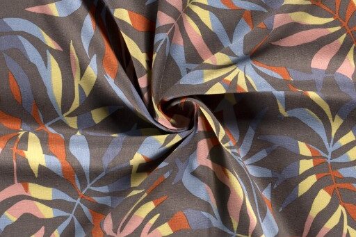 Viscose-linnen-stof-grote-bladeren-gekleurde-banen-c403-2