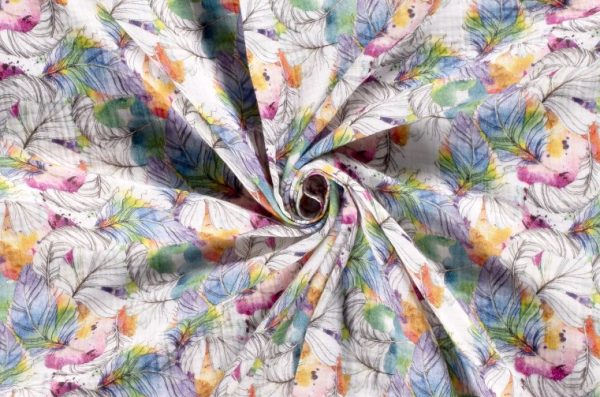 Hydrofiel-mousseline-katoen-stof-dubbeldoek-aquarel-verenprint-d0357-2