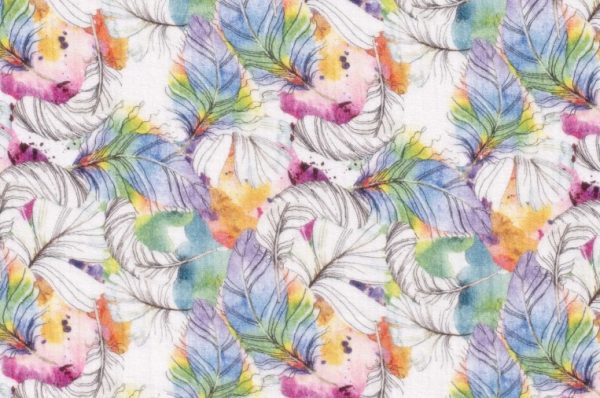 Hydrofiel-mousseline-katoen-stof-dubbeldoek-aquarel-verenprint-d0357