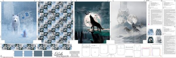 Stenzo kinder rugzak, wolvenprint, grijs/blauw/wit. - Afbeelding 2