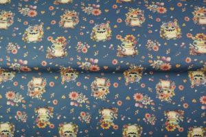 Stenzo-poplin-katoen-stof-mini-monstertjes-met-bloemen-x1411