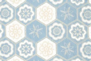 Geborduurde-katoen-stof-in-hexagon-motief-y398