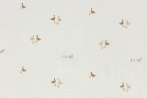 Mousseline-dubbeldoek-stof-eendenprint-y582