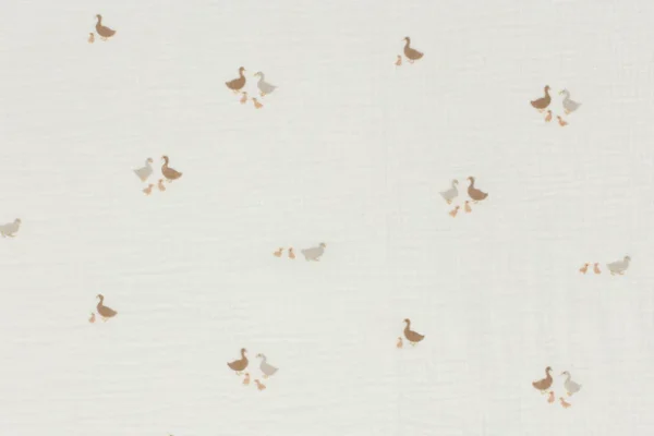 Mousseline-dubbeldoek-stof-eendenprint-y582