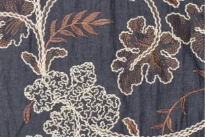 Embroidery-denim-stof-geborduurde-bladeren-Y890
