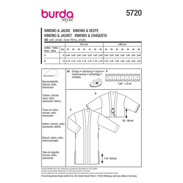 Burda Style, naaipatroon Kimono, maat 36-48 - 5720 - Afbeelding 6