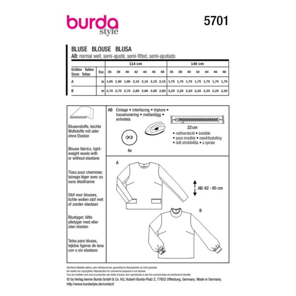 Burda Style, Naaipatroon blouses 5701 - Afbeelding 4
