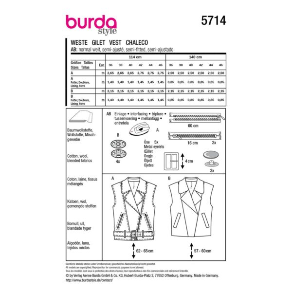 5714 burda naaipatroon gilet, bodywarmer