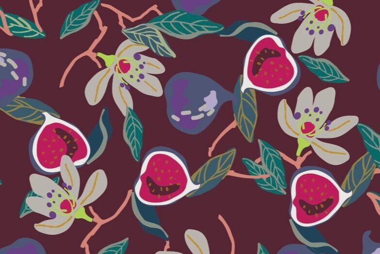 Jogging-stof-happy-fleece-stof-vijgen-en-bloemenprint-Y1010