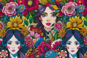 Canvas-stof-bedrukt-meisje-flower-power-print-P136