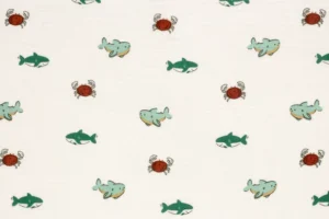 Mousseline-stof-digitale-haaien-dolfijnen-krabben-print-P714