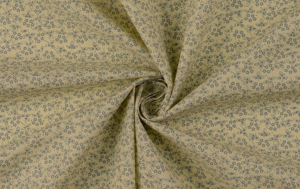 Poplin Katoen Stof, Bloemen Print, Baby Blauw/offwhite. P879-2
