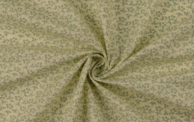 Poplin Katoen Stof, Bloemen Print, Mint/offwhite. P880-2
