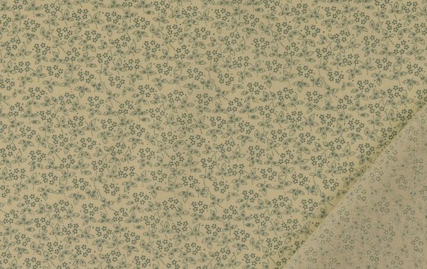 Poplin Katoen Stof, Bloemen Print, Mint/offwhite. P880-3