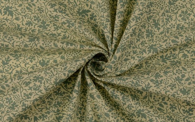 Poplin Katoen Stof, Bladeren Print, Mint/offwhite. P884-2