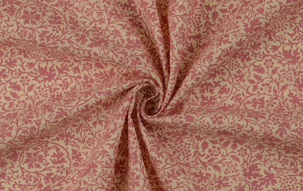 Poplin Katoen Stof, Bladeren Print, Oud Roze/offwhite. P885-2