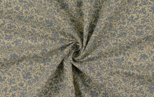 Poplin Katoen Stof, Bladeren Print, Baby Blauw/offwhite. P886-2
