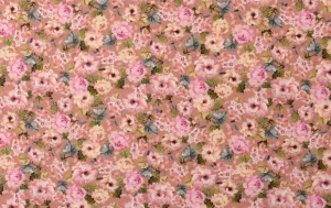 Poplin Katoen Stof, Bloemen Print, Groen/Roze/Oud Roze, P892-1